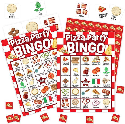 Pizza Games Bingo Cards, Gourmet Food Theme Bingo Game, Pizza Baby Shower Game for Family Friends Large Multiplayer Group Activities, Pizza Party Birthday Favors Gifts -02