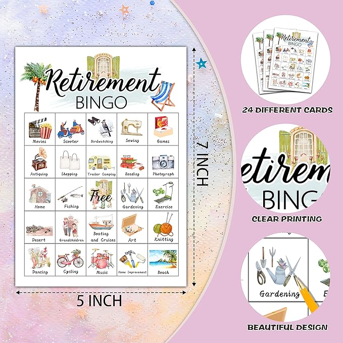 Retirement Bingo Cards, Retirement Game for 24 Players, Family & Friends Office Activity, Retirement Party Favors Supplies Decorations (12)