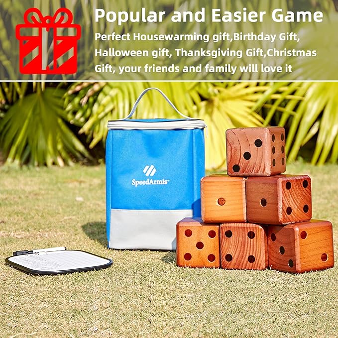 Giant Wooden Yard Dice Set - Large Lawn yatzee Game with Scoreboard - Outdoor Beach Backyard Games for Teens Adults Family (Including Carry Bag)