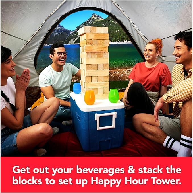 Spin Master Games, Happy Hour Tower, Giant Jumbling Wooden Blocks, College Game, Bachelorette Party, House Party, for Ages 18+