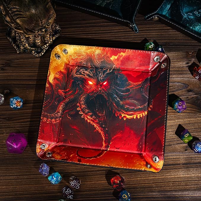 PU Leather Folding Dice Rolling Tray Mat, Portable RPG D&D Dice Trays for RPG Tabletop Board Games, Jewelry Valet Tray for Women and Men