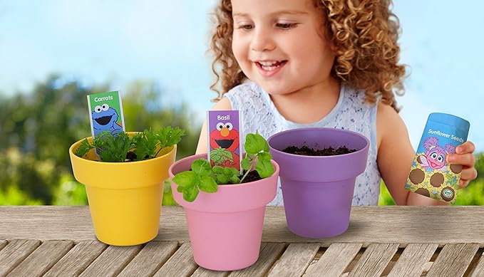 Green Toys Sesame Street Abby's Garden Planting Activity Set - 17 Piece Kids Outdoor Toy Set with Seeds and Stickers. No BPA, phthalates, PVC. Dishwasher Safe, Recycled Plastic, Made in USA.