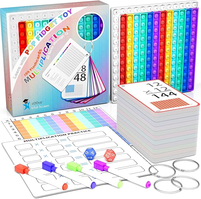 Multiplication Flash Cards + Multiplication Chart - Math Manipulatives Fact Cards - Mutiplication Game Flashcards - Times Table Multiplication Flash Cards 3rd Grade, 4th, 5th, 6th Grade