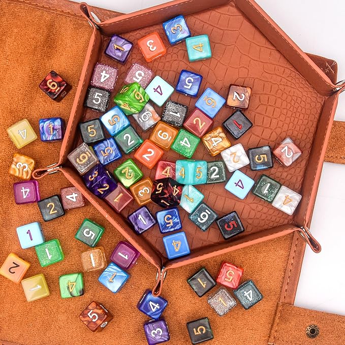 AUSTOR 70 Pieces 6 Sided Dice Mixed Color Polyhedral Dice Set 6 Sides Dices Assortment with a Black Velvet Storage Bag for DND RPG MTG Table Games