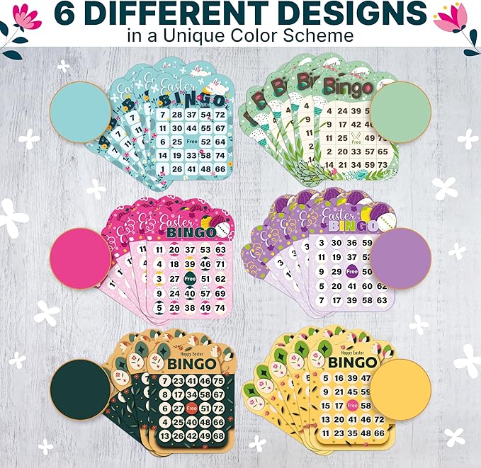 Queensell Easter Bingo Cards – 50 pcs Bingo Game Cards for Easter Party, Easter Bingo Games for Kids, Easter Party Supplies