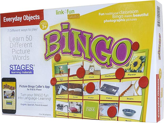 Stages Learning Materials Link4fun Real Photo Everyday Objects Bingo for Family, Preschool, Kindergarten, Elementary Education: 36 Picture Cards + App