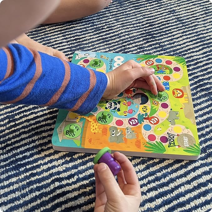 ROO GAMES Peek-A-Boo Zoo - Be The First to Discover The Missing Animal - for Ages 3+ - A Guessing Board Game for Toddlers and Families