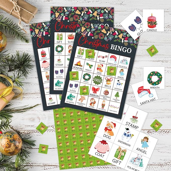 Christmas Bingo Party Games with 24 Players, Birthday Party Games Card, Family Activities Bingo Cards for Women Men Family Birthday Party Supplies, Party Favors Gifts for Friends - FS176