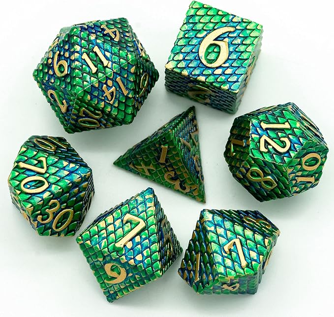 UDIXI DND Metal Dice Set, Dragon D&D Polyhedral Dice Set for Dungeons and Dragons Role Playing Games and Other Tabletop Game (Green)