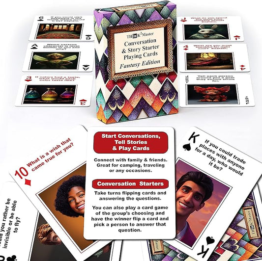 THINK2MASTER Fantasy Edition Playing Cards, 54 Cards with Family Friendly Questions & Images for Conversations, Story Starters - Tabletop Game