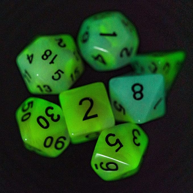 Glow in The Dark DND Dice, 7Pcs Luminous Polyhedral Dice Set with Leather Dice Bag, Glowing D&D Dice for Dungeons and Dragons, RPG, MTG Table Games(Purple Yellow)