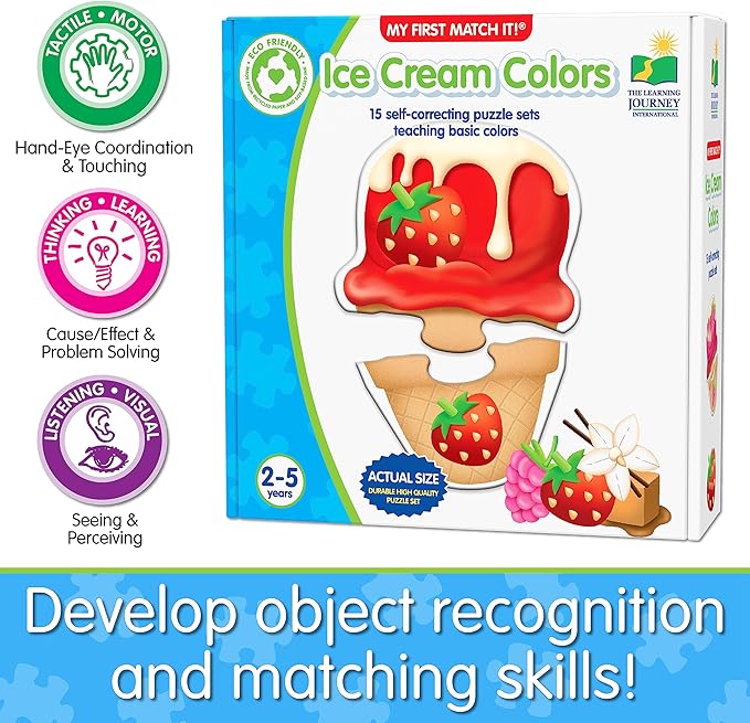 The Learning Journey: My First Match It - Ice Cream Colors - 15 Piece Self-Correcting Matching Puzzles - First Learning Toys for Toddlers 2-5 - Award Winning Toys