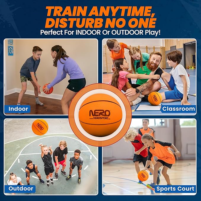 Ninja Silent Basketball- Soft Foam Indoor Basketball Size 3 (7 inches) | Soundless for Quiet Dribbling and Indoor Training (Ball in Bag)