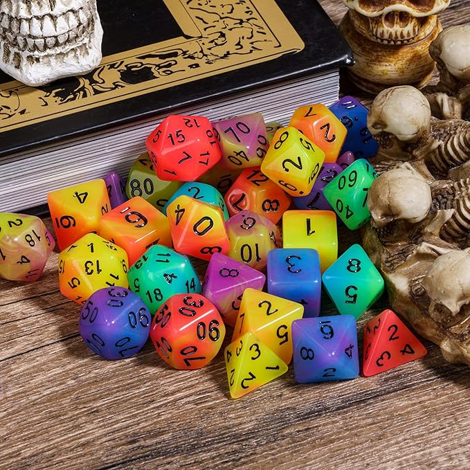 5 Sets Glow in The Dark DND Dice, 35Pcs Luminous Polyhedral Dice Set with 1 Leather Dice Bag, Glowing D&D Dice for Dungeons and Dragons, RPG, MTG Table Games(5Sets/35Pcs Glowing Dice)
