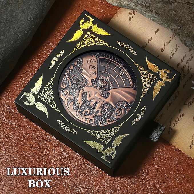 DNDND DND Spinner Dice 7-in-1 Fidget Spinner Metal D&D Dice Set with Gorgeous Gift Box for Dungeons and Dragon and Tabletop Game (Copper)
