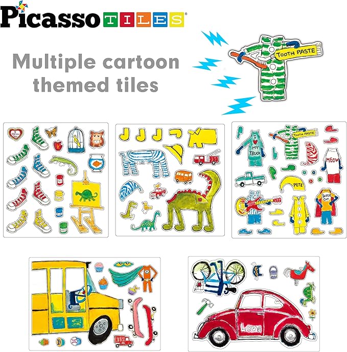 PicassoTiles Pete The Cat Board Game Puzzle Activity Play Book Magnet Mix and Match Cartoon Toy Playset with Storage Reusable Magnetic Figures Storytelling STEM Education Learning Kids Ages 3+ PTC02