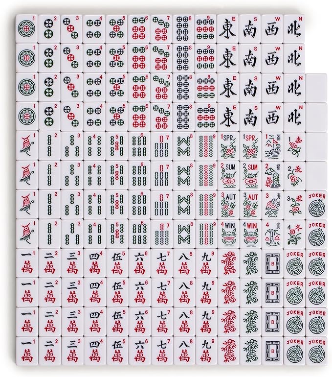 Yellow Mountain Imports American Mahjong Set, Harbor Mint with Beige and Blue Canvas Tote Bag - 4 All-in-One Racks with Pushers, Wright Patterson Scoring Coins, Dice, & Wind Indicator