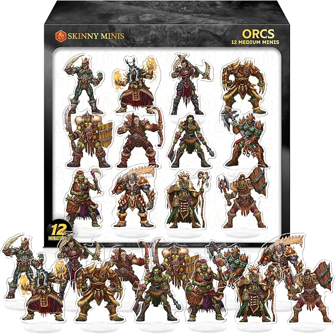 Compatible Miniatures for Dungeon Masters, Skinny Minis Orcs, DND 2D Miniatures, Double-Sided Durable Acrylic DND Minis D&D