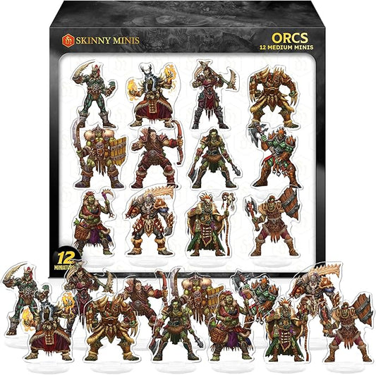 Compatible Miniatures for Dungeon Masters, Skinny Minis Orcs, DND 2D Miniatures, Double-Sided Durable Acrylic DND Minis D&D
