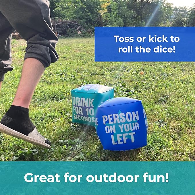 Giant Dice Drinking Game for Adults - Blow Up Dice PVC Inflatable and Reusable 2 Dice - 10" - Jumbo Dice for Indoor Outdoor Fun Games, Pool Parties, Lawn Floor Games