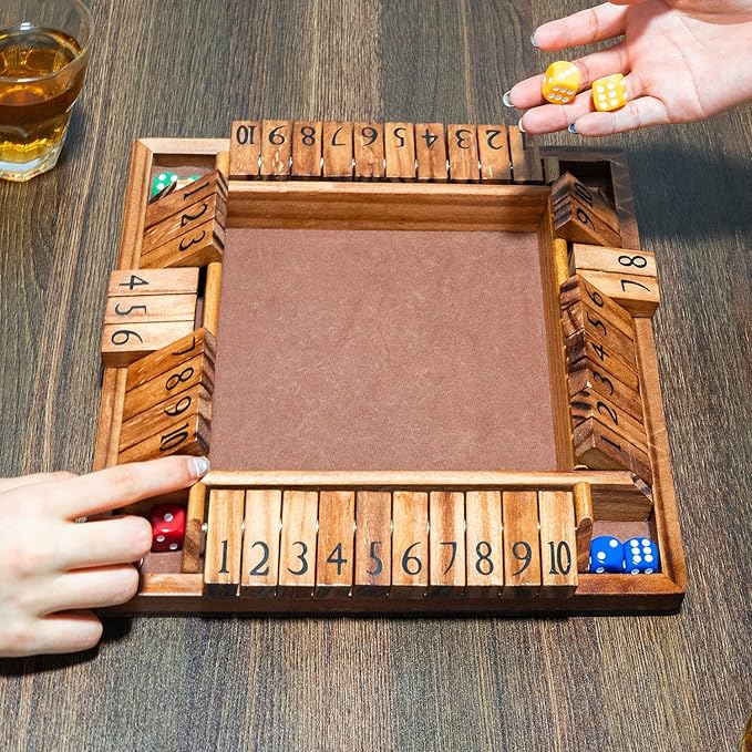 Wooden 1-4 Player Shut The Box Game Classic Dice Board Game for Kid & Adult