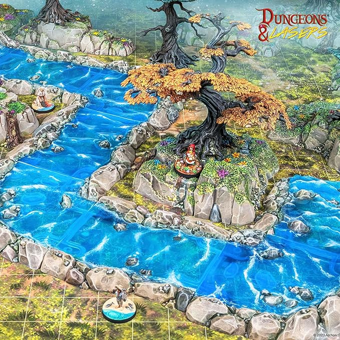 Dungeons & Lasers Modular River DND Terrain - 8 Pieces with Clear Plastic for Realistic Water Effect - for D&D and 5E Compatible Tabletop RPG Games - Unpainted and Unassembled - Ages 14 Years and up