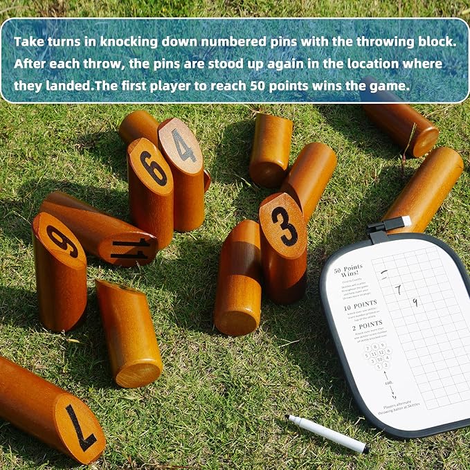 Wooden Throwing Game - 12 Numbered Block Toss Games Set with Scoreboard & Carrying Case, Indoor Tailgating Bowling Yard Activity‌ for Teens Adults Family