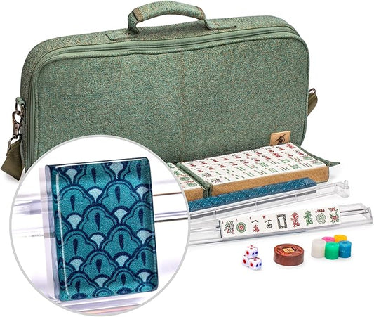 Yellow Mountain Imports American Mahjong Set, Oceana with Heather Teal Soft Case - All-in-One Racks with Pushers, Wright Patterson Scoring Coins, Dice, & Wind Indicator