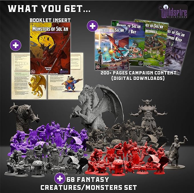 Fantasy Monsters & Bookish Dragon for DND Miniatures Unpainted Bulk 28mm-32mm Dungeons & Dragons Minis Pathfinder Figures Fantasy Unpainted Tabletop RPG Miniature Starter Set for D&D