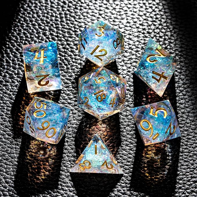 7PCS DND Dice Set,Transparent Sharp Edge Dice Set D&D RPG Polyhedral Die,for Dungeons and Dragons TTRPG Games Roleplaying Games Pathfinder,with Gift Box(Blue and Orange)