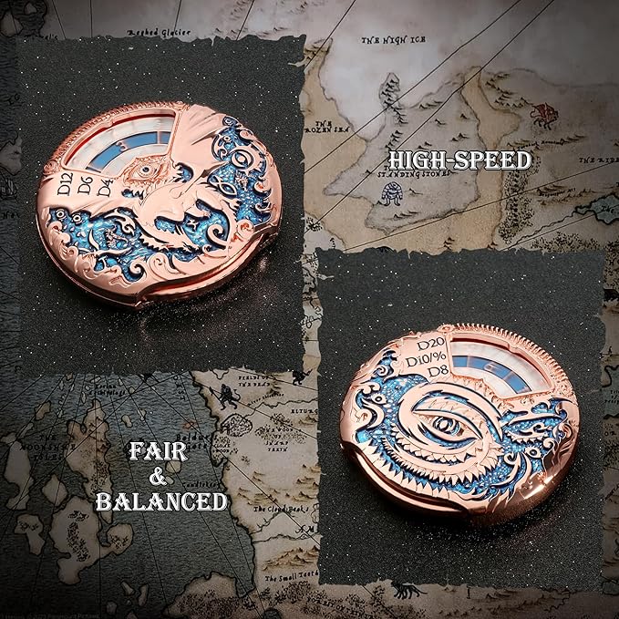 DNDND Dragon Roulette Metal Spinner Dice 7-in-1 Spinning DND Dice Set with Gorgeous Gift Box for Dungeons and Dragon and Role Playing Game(Rose Gold with Teal)