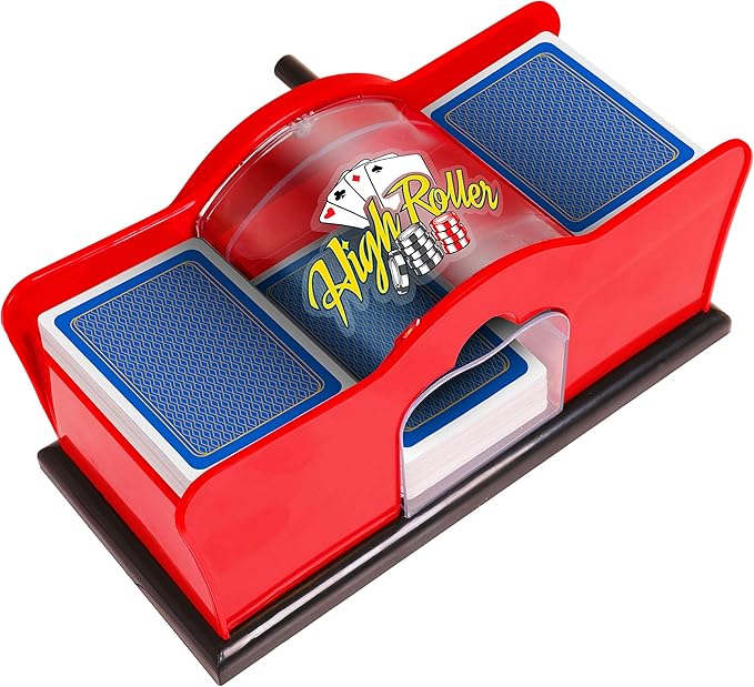 2 Deck Manual Card Shuffler with Hand Crank for Blackjack, Uno, Poker, Rummy Cards | Easy to Use Card Mixer Machine with 2 Free Decks
