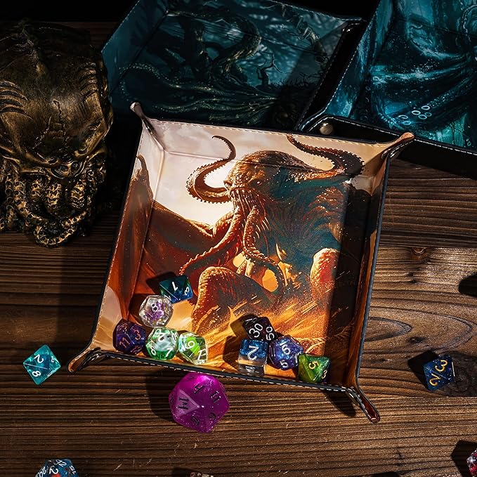 DND Dice Rolling Tray PU Leather Dice Trays Square Desk Organizer Accessory Case for Desktop Storage and RPG Board Games, Jewelry Valet Tray for Women and Men