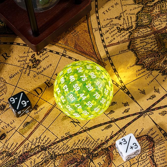 Upgraded D100 Die - 100 Sided Polyhedral Dice 50mm for D&D Games - Single Cube With Metal Storage Tin (T Yellow/White Font)