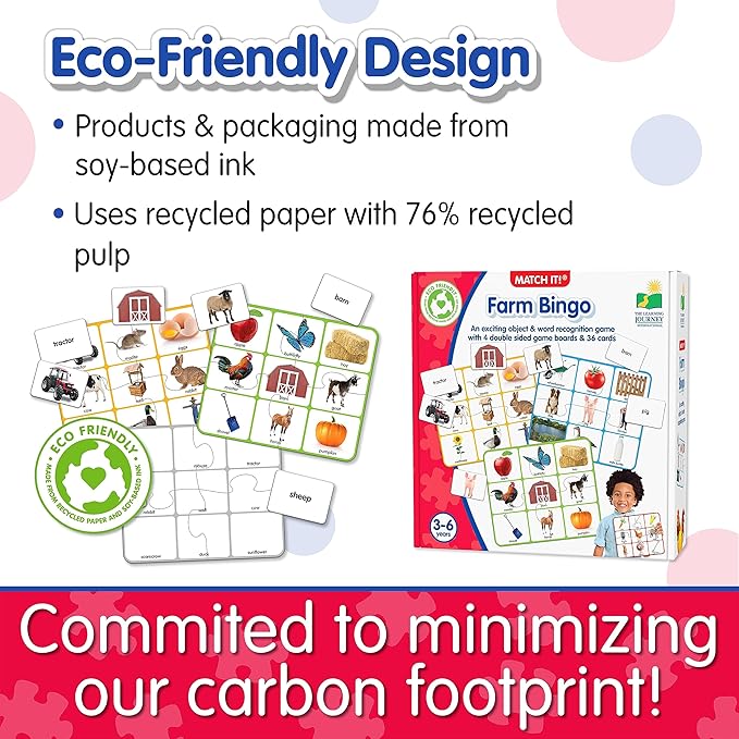 The Learning Journey: Match It! Bingo - Farm - Reading Game for Preschool and Kindergarten 36 Picture Word Cards