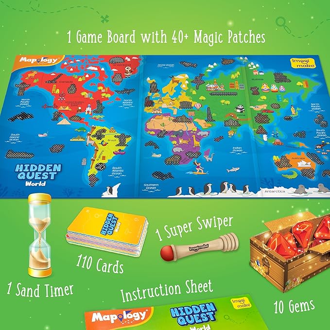 Imagimake Mapology Hidden Quest World Map Board Game | Magical Swipe & Reveal | Educational Toys for Ages 5-7 & 8-12 | Boys & Girls Toys Age 6-8 | Gifts for 10-Year-Old Boys