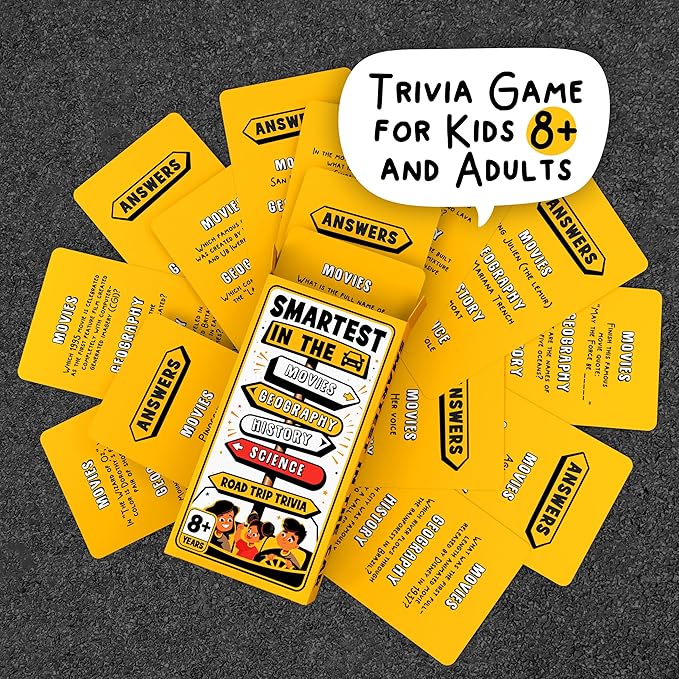WELL BALANCED Road Trip Trivia - Road Trip Games for Kids Travel Essentials Car Activities Must Haves for Ages 8+