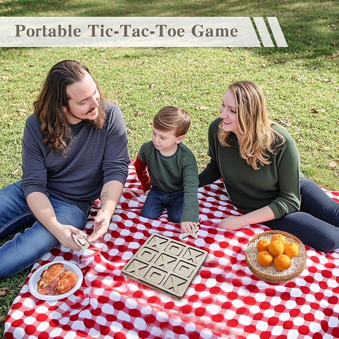 JEVERGN 8.66 Inches Tic Tac Toe Game with Stand, Wooden Tic Tac Toe Board Game Decor, Rustic Coffee Table Game, Two Ways to Play