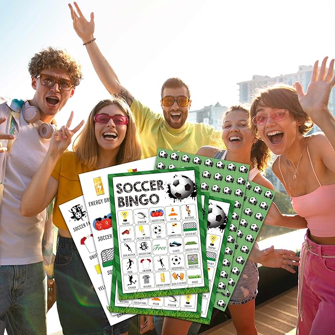 Soccer Bingo Card Game, Soccer Bingo Game for Adults, Sports Party Supplies, Favors, Soccer Party Decorations, Gift – 24 Players Bingo Game, C05