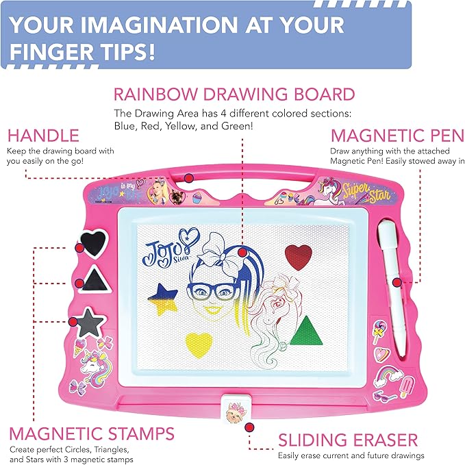 Lollipop JoJo Siwa Magnetic Drawing Board with Stylus and 3 Stamps, for Girls or Boys