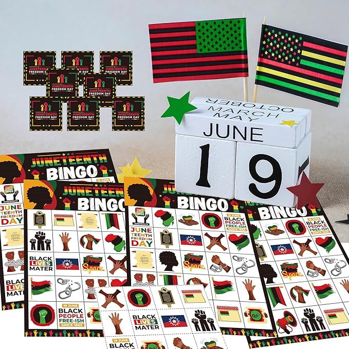 Juneteenth Games Juneteenth Bingo Game Juneteenth Party Games with 24 Juneteenth Players Cards for Adults Activities Supplies Favors Juneteenth Trivia Games