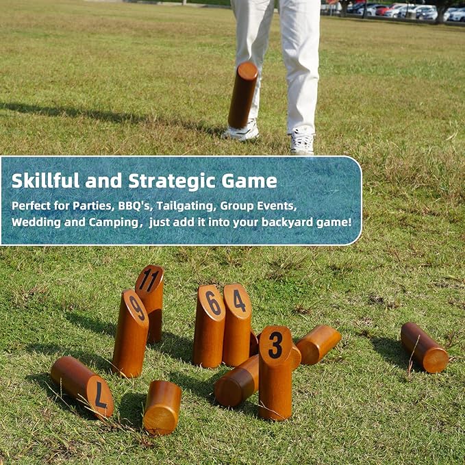 Wooden Throwing Game - 12 Numbered Block Toss Games Set with Scoreboard & Carrying Case, Indoor Tailgating Bowling Yard Activity‌ for Teens Adults Family