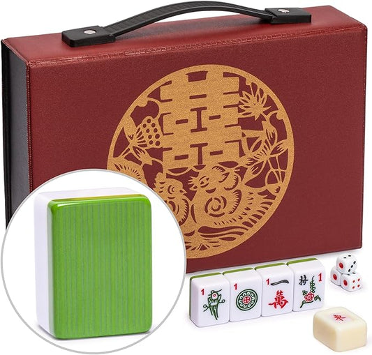 Yellow Mountain Imports "Bamboo Oasis Chinese Mahjong Set with 146 Small Tiles and Red Vinyl Case — for Chinese Style Gameplay Only [「竹林綠洲」中國麻將]