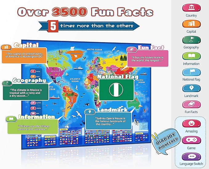 Bilingual Interactive Space and World Map Set – Talking Learning Poster with Audio Pen for Kids 3-12, Fun Educational Toy for Early STEM Learning, Geography and Astronomy Gift for Classroom and Home