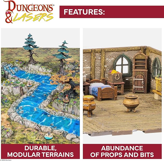 Dungeons & Lasers Swamps of Doom 29 Piece d&d Starter Set Includes Game Mat, Miniature Terrain Elements for 5E Compatible Tabletop Games and DND – Unpainted, Unassembled - Ages 14 Years and up
