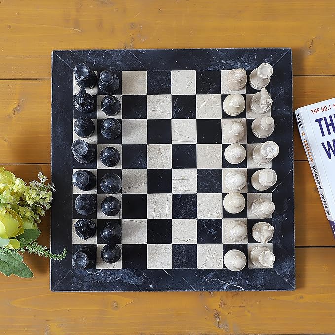 15 Inch Luxury Chess Set Classic Chess Boards for Adults with Handcrafted Stone Board & Marble Chess Pieces Ideal for Home Decor (Black & Virona)