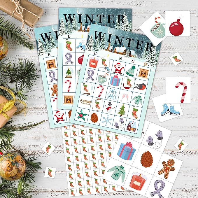Christmas Bingo Party Games with 24 Players, Birthday Party Games Card, Family Activities Bingo Cards for Women Men Family Birthday Party Supplies, Party Favors Gifts for Friends - FS170