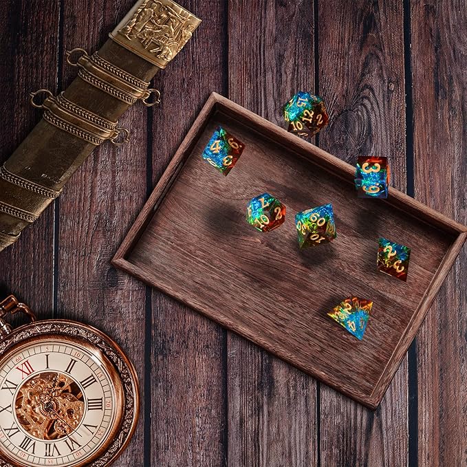 DND Dice Set Sharp Edge Galaxy Dice Handmade Resin Polyhedral Dice for Dungeon and Dragons RPG D20 Tabletop Roleplaying Party Games (Brown & Blue)