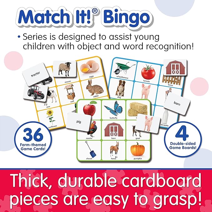 The Learning Journey: Match It! Bingo - Farm - Reading Game for Preschool and Kindergarten 36 Picture Word Cards