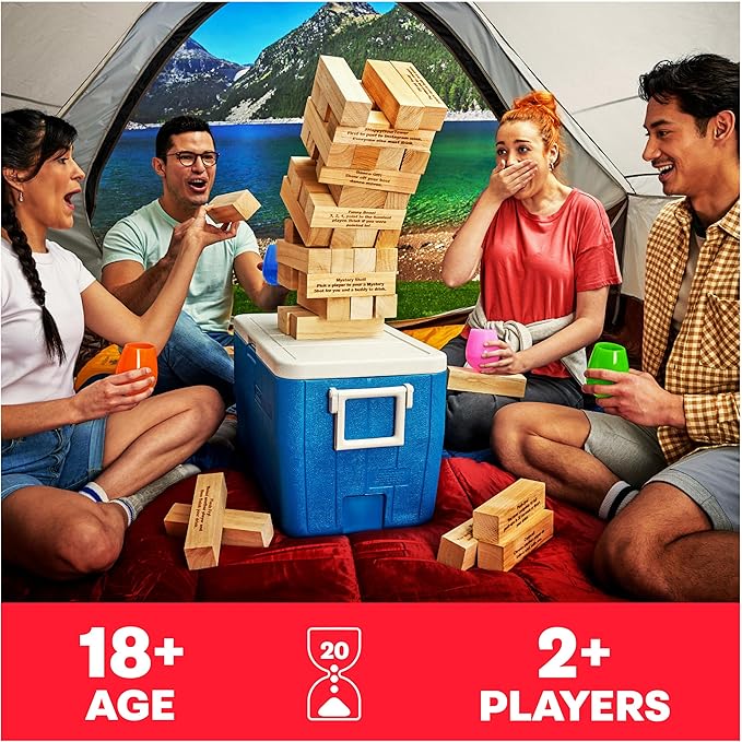 Spin Master Games, Happy Hour Tower, Giant Jumbling Wooden Blocks, College Game, Bachelorette Party, House Party, for Ages 18+